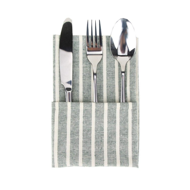 INFEI Broad Striped Cotton Blended Dinner Cloth Napkins - Set of 12 (40 x 30 cm) - for Christmas Events & Home Use (Green) - Image 3